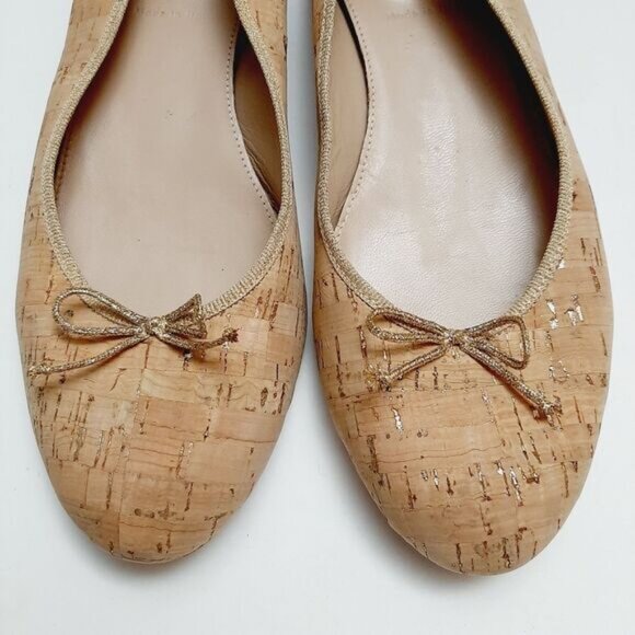 J. CREW | Italy Kiki Cork Leather Lined Round Toe Ballet Flats Shoe Natural 7.5 - Picture 2 of 16
